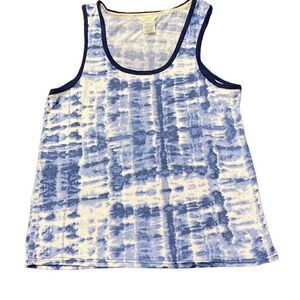 Womens Lucky Brand Tie Dye Tank Top Silky Boho Medium M Blue White